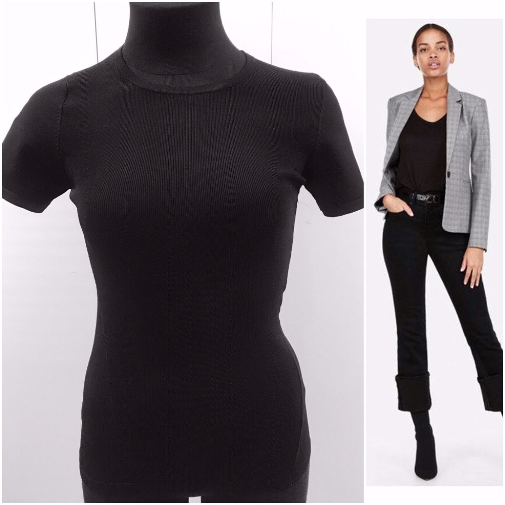 Express Black Bandage Ribbed Short Sleeve Top